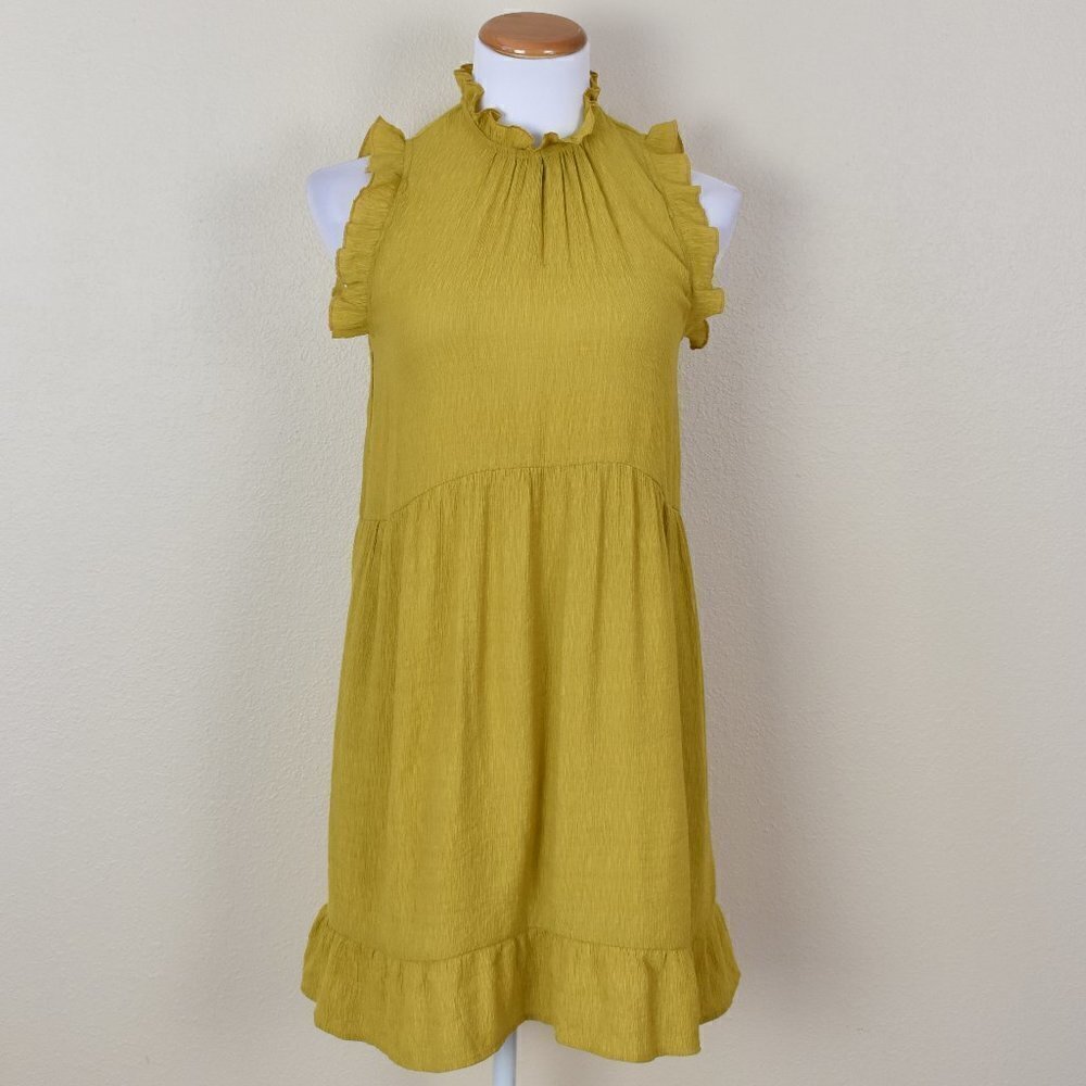 PINCH Ruffle Textured Sleeveless Yellow Dress S